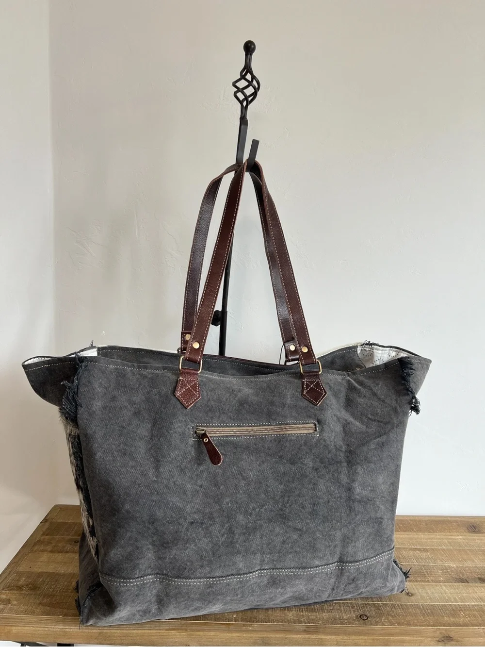 Myra Bag Cowhide Weekender Tote Overnight Leather Western Boho Shoulder Carry-on - Picture 13 of 13